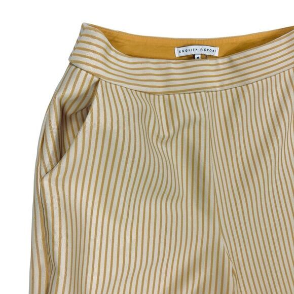 English Factory Capri Pants Sz M Cream Mustard Striped Ruffle Preppy Nautical - Picture 3 of 15